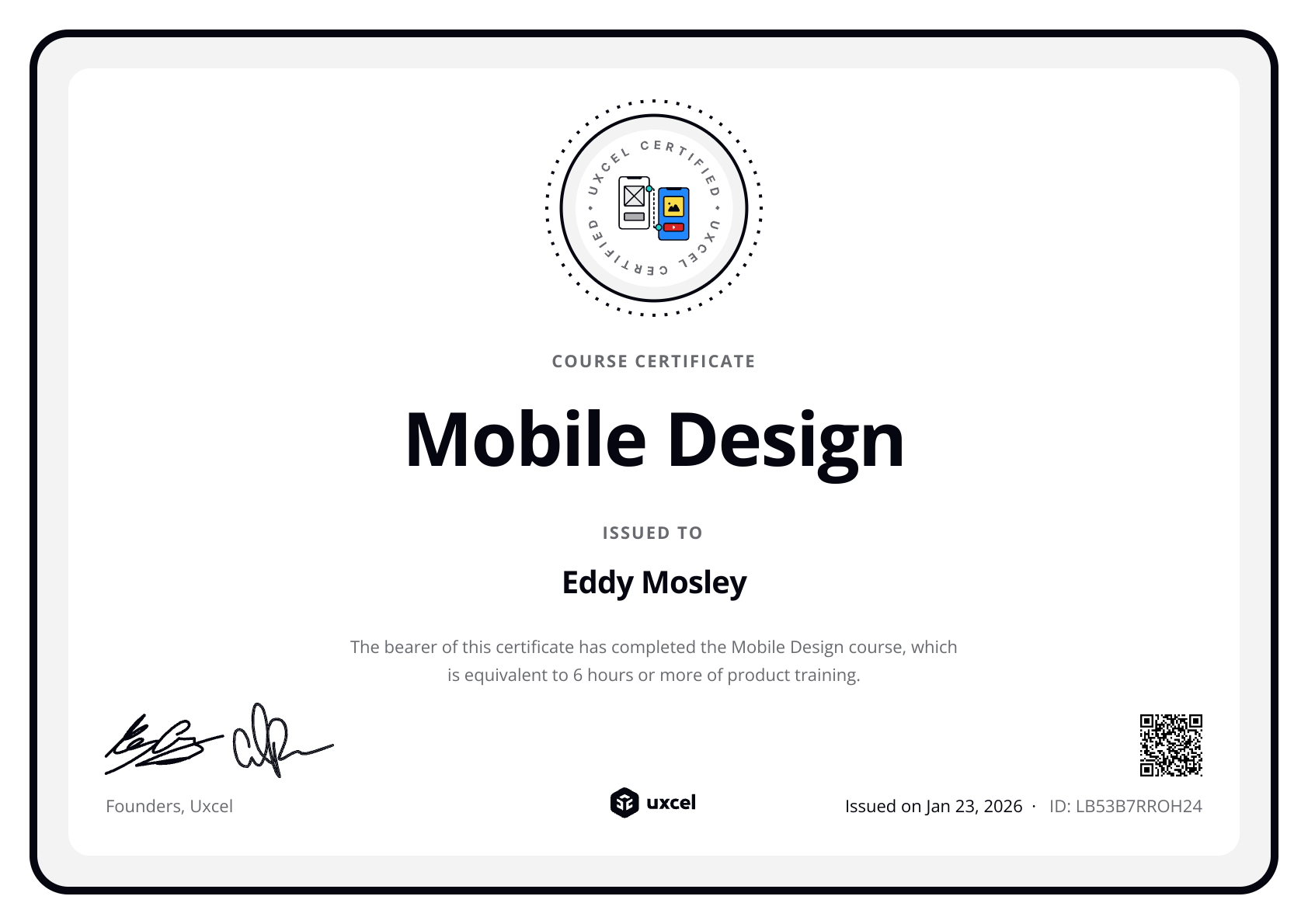 Eddy Mosley's certificate
